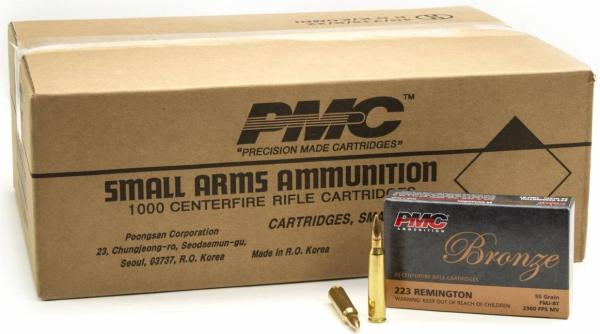 .223 PMC Bronze 55 Grain Ammo, FMJ - 1,000RDS