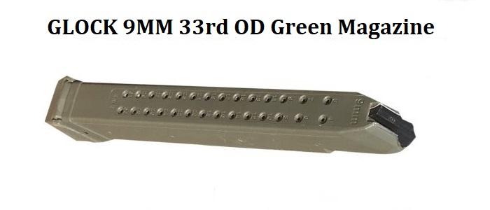 Glock 9MM 33rd Extended Magazine, OD GREEN, G17,G18,G19,G19X,G26,G34,G45,G49