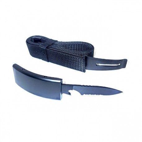 Belt Buckle Concealment Knife and Belt. Serrated with Bottle Opener, Black